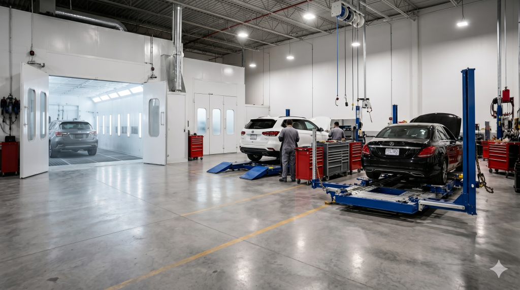 Auto body and collision repair shop image representing a North York business for sale