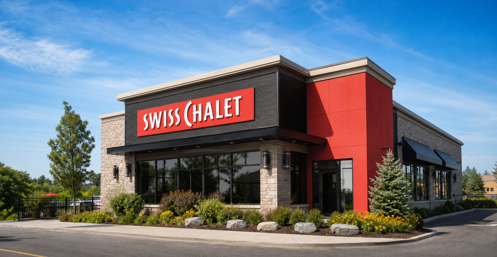 Swiss Chalet restaurant building representing a coming soon franchise opportunity in the GTA